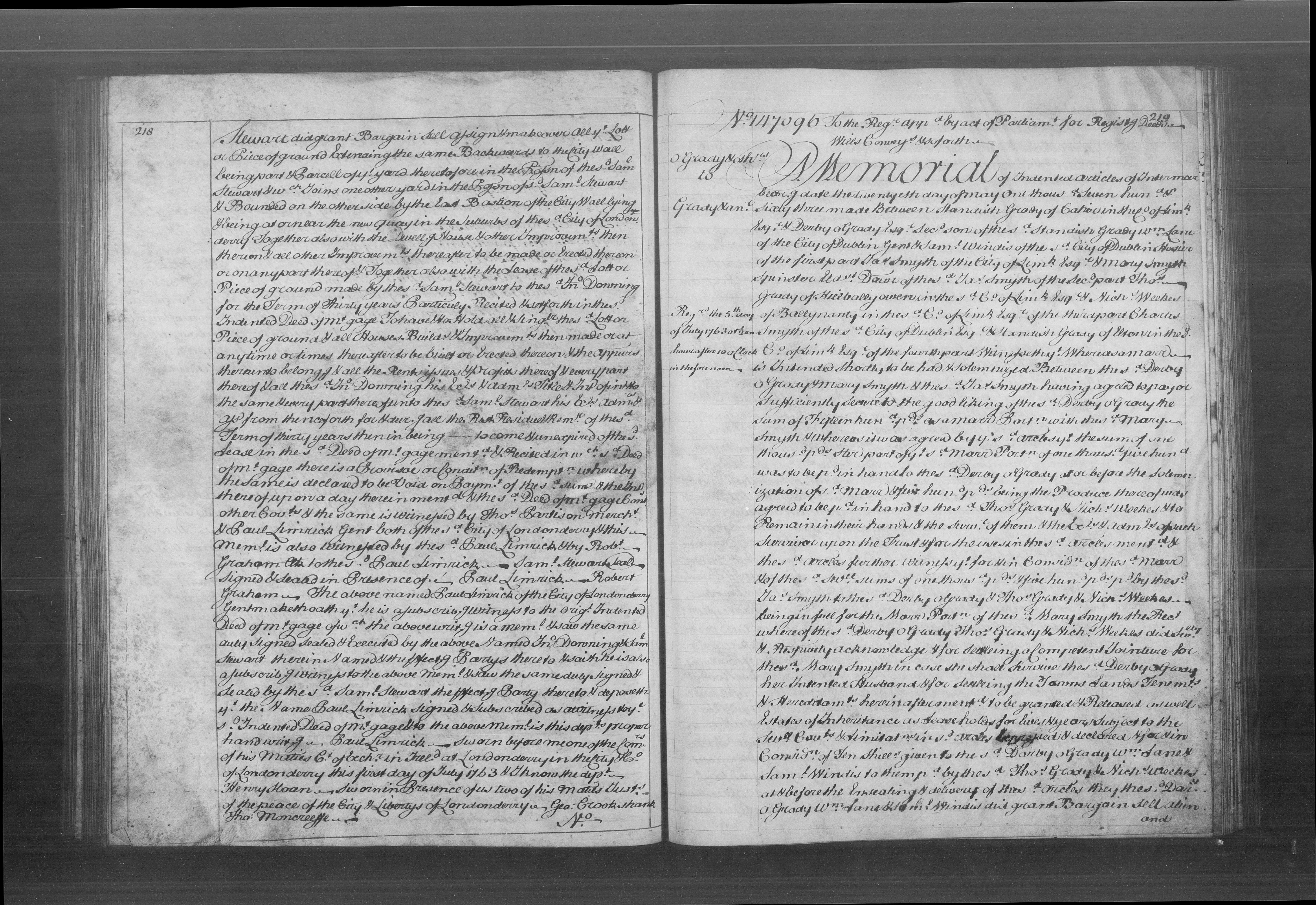 Derby O'Grady and Mary Smyth marriage settlement 1763 page1, Linked To: <a href='i99.html' >Darby O’Grady</a>